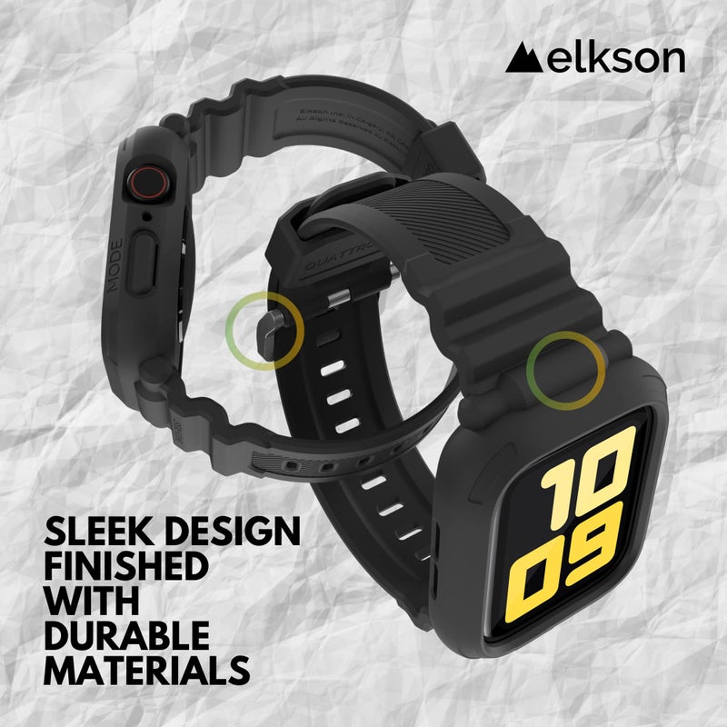 Elkson Designed for Apple Watch Series SE3 9/8/7/6/5/4 [45/44mm], Quattro Pro Series Rugged Military Grade Protective Bumper Case with Strap Bands for iWatch, Stealth Black - Image 2